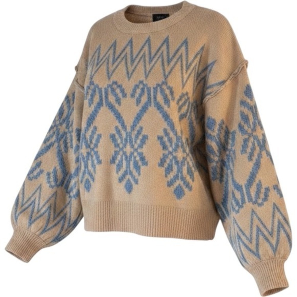 VICI Tan Blue Fair Isle Oversized Knit Sweater‎ UTB0216-VC Large